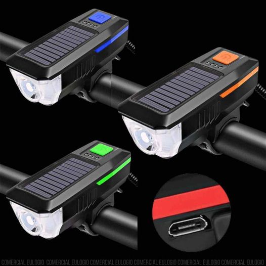 LUZ DELANTERA SOLAR RECARGABLE USB 350 LM